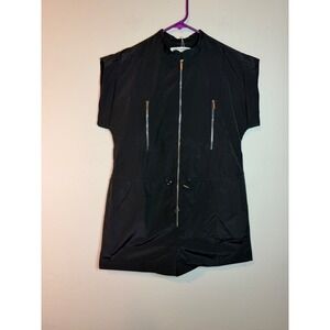 Amanda Uprichard Black Short Sleeve Zipper Detail Romper Utility Style M